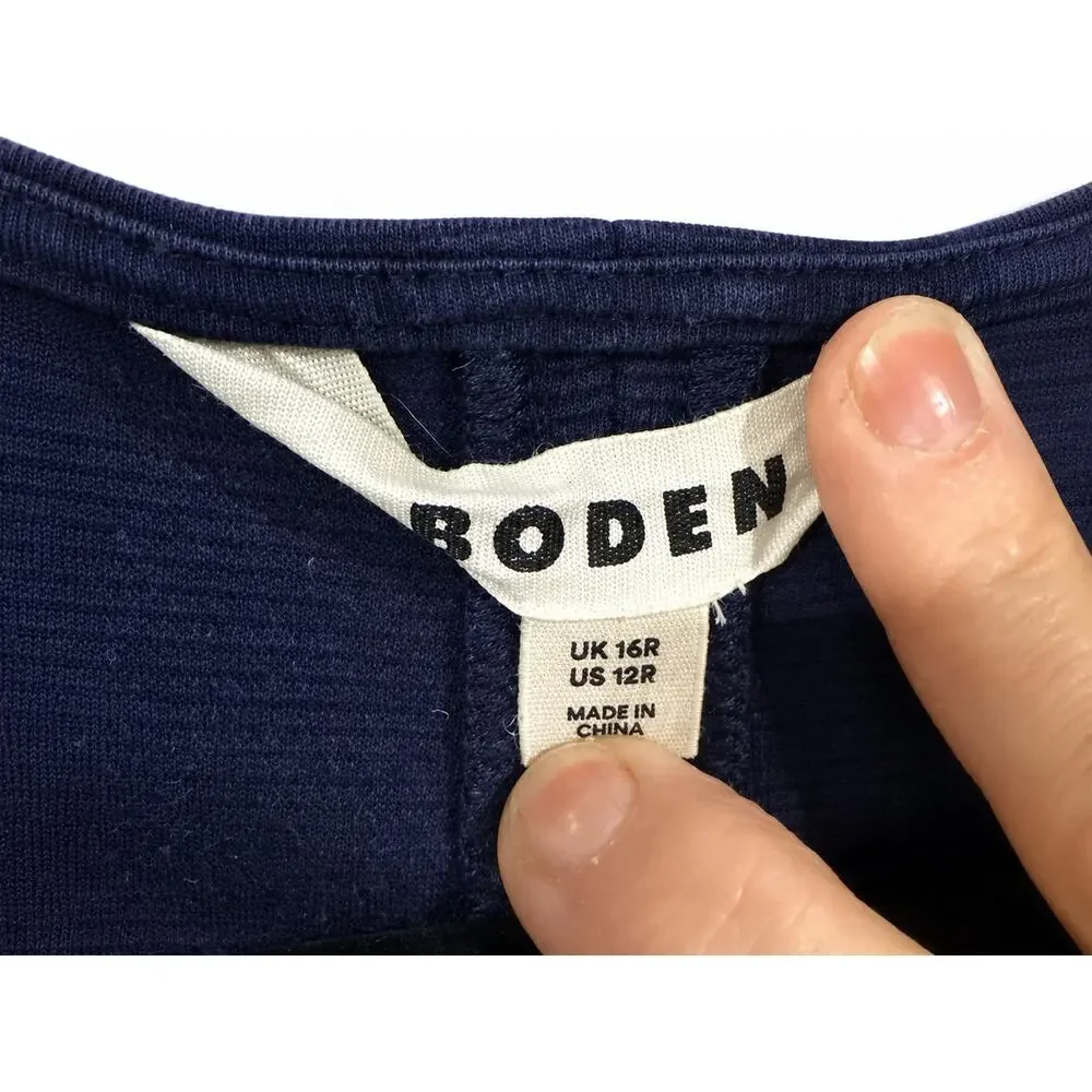 Boden Ellen Ottoman Dress Women Size 12 Regular Navy Ribbed Shift Pockets Preppy